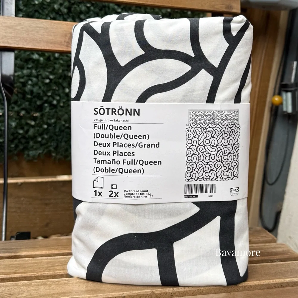 IKEA SÖTRÖNN Duvet cover and pillowcase(s), white/black/patterned, Full/Queen